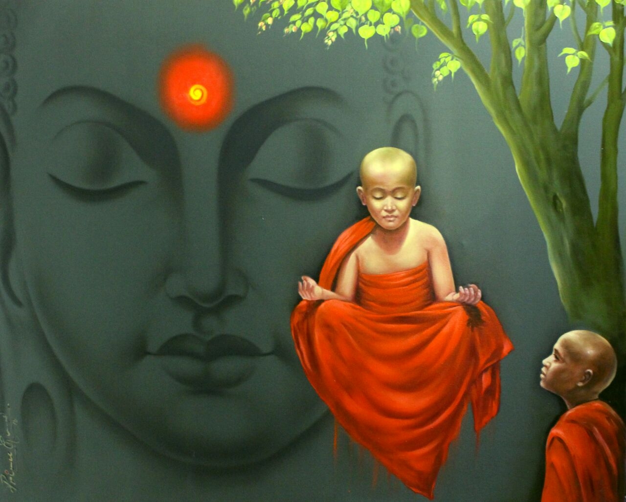 Divine Dark Lord Buddha with Monk