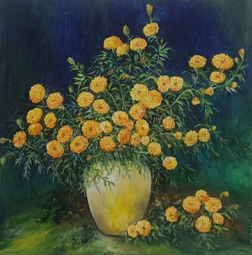 Marigold in flower vase